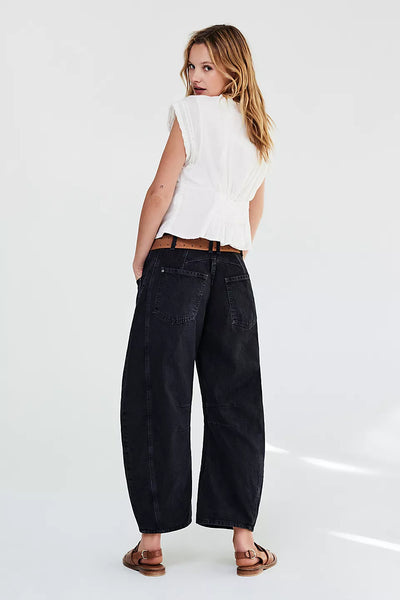 Free People Good Luck Mid Rise Barrel Jean in Soundwave