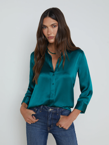 L'AGENCE Dani 3/4 Sleeve Blouse in Ocean Teal