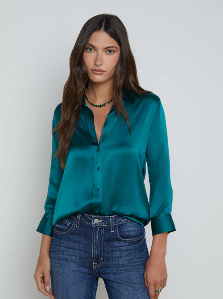 L'AGENCE Dani 3/4 Sleeve Blouse in Ocean Teal