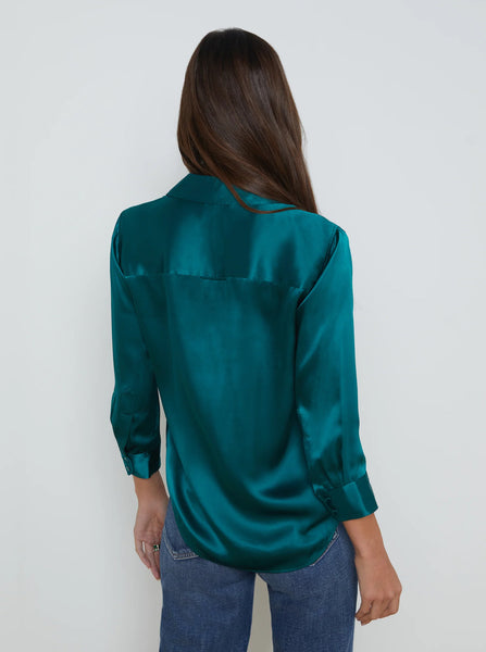 L'AGENCE Dani 3/4 Sleeve Blouse in Ocean Teal