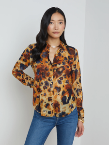 L'AGENCE Laurent Blouse in Multi Watercolor Leopard