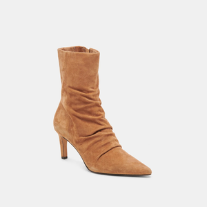 dolce vita Fernly gathered pointed toe boot pecan suede