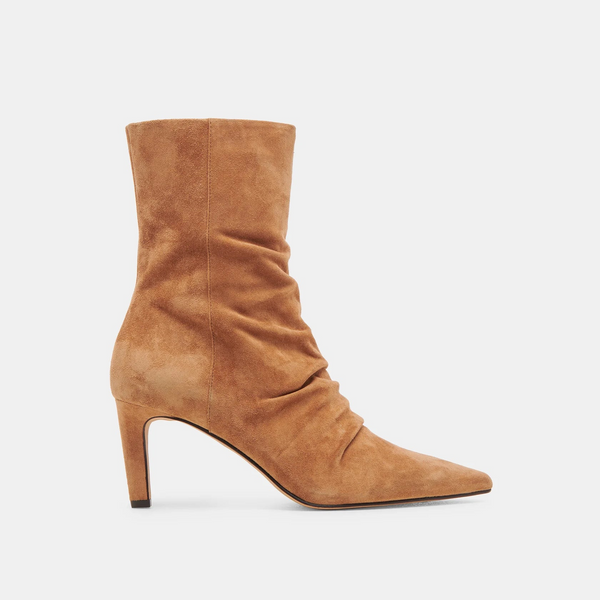 dolce vita Fernly gathered pointed toe boot pecan suede