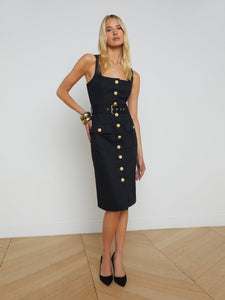 L’AGENCE Idy Button Front Tank Dress in Black/Gold