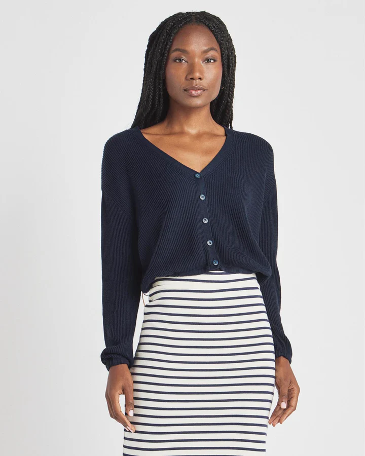 Splendid Bri Ribbed Cardigan in Navy