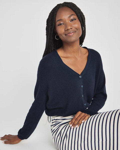 Splendid Bri Ribbed Cardigan in Navy