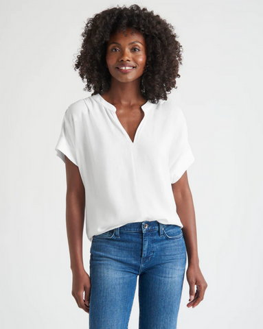 Splendid Wynne Crepe Short Sleeve Blouse in White