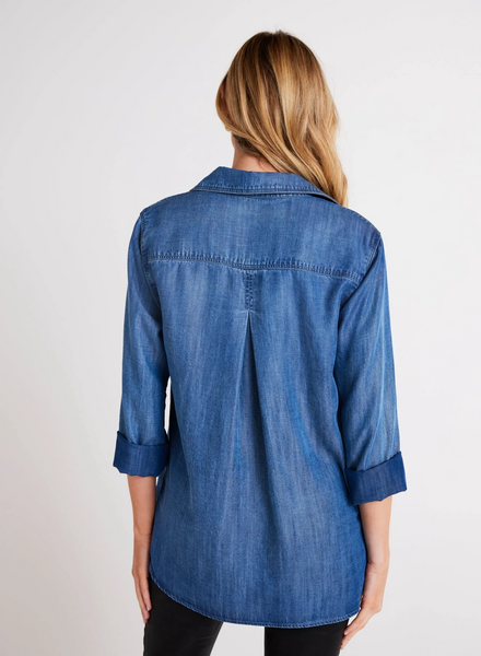 bella dahl tencel denim shirt-tail but-down  moonlit haze