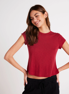bella dahl cotton rayon slub baby crew tee in ruby red