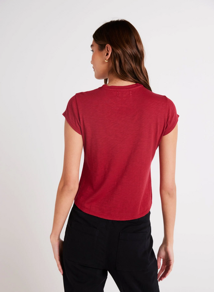 bella dahl cotton rayon slub baby crew tee in ruby red