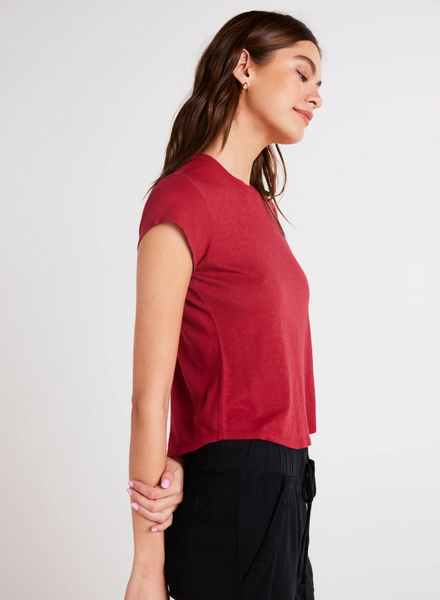 bella dahl cotton rayon slub baby crew tee in ruby red