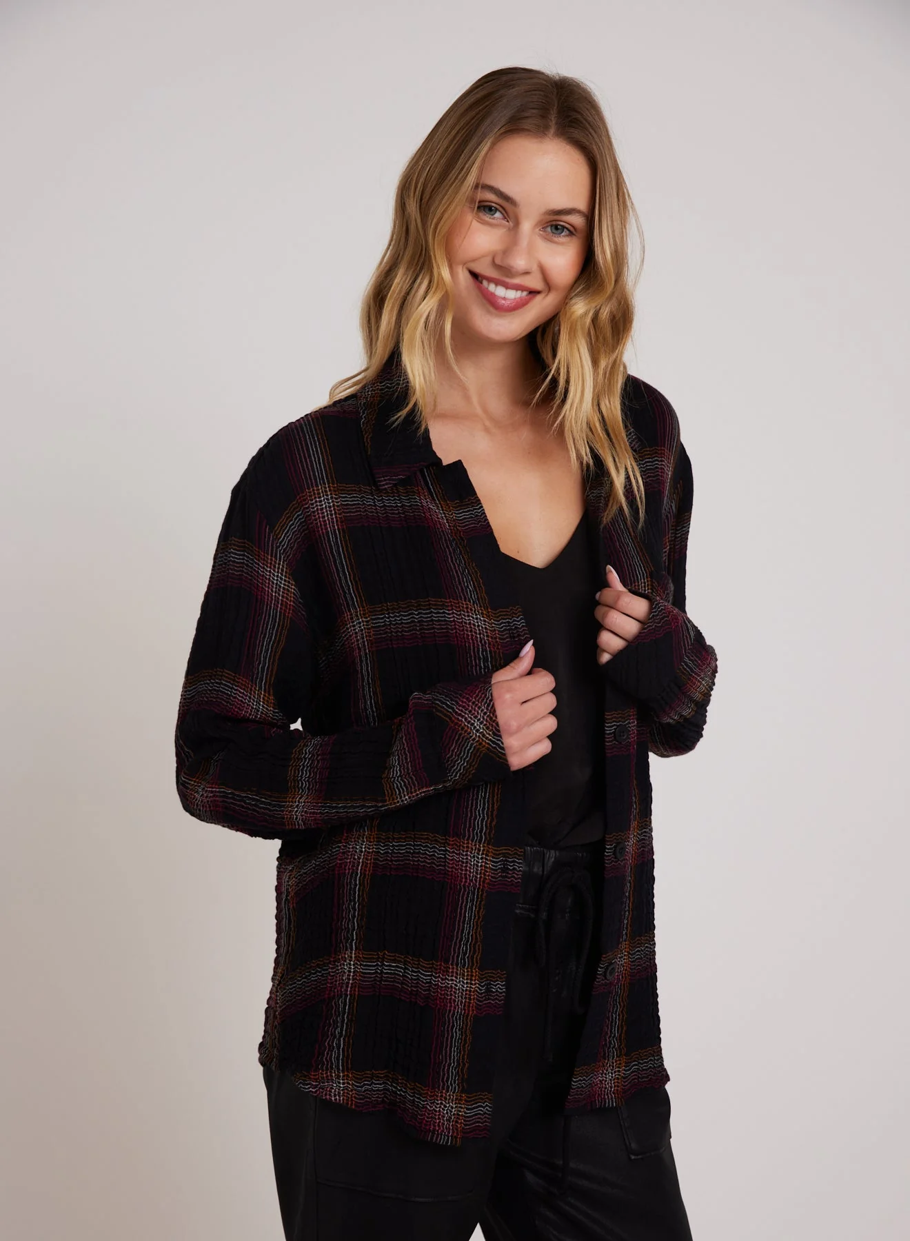 bella dahl oversized shirt w pocket autumn sunset plaid