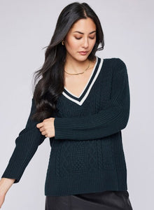 Gentle Fawn Kyla Tennis style v-neck sweater in forest