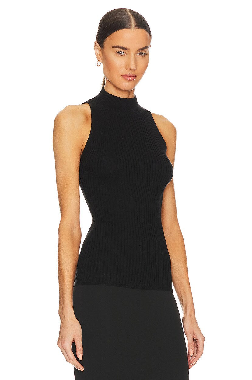 autumn cashmere italian cotton rib mock halter in black