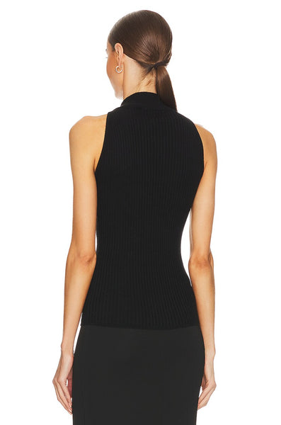 autumn cashmere italian cotton rib mock halter in black