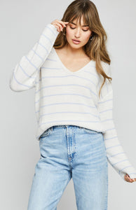 Gentle Fawn Tucker V Neck Sweater in Bluebell Stripe