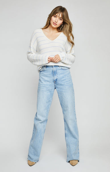 Gentle Fawn Tucker V Neck Sweater in Bluebell Stripe