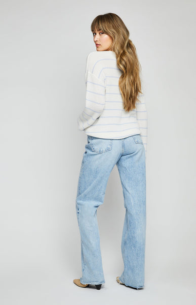 Gentle Fawn Tucker V Neck Sweater in Bluebell Stripe