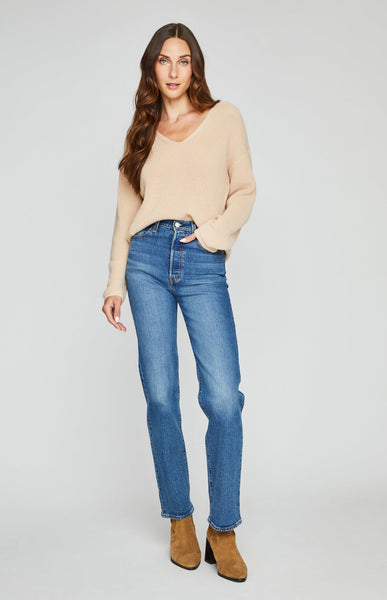 Gentle Fawn Tucker V Neck Sweater in Frappe