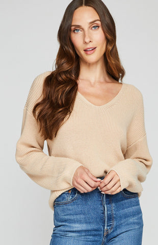 Gentle Fawn Tucker V Neck Sweater in Frappe