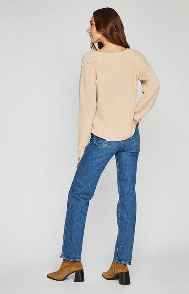 Gentle Fawn Tucker V Neck Sweater in Frappe