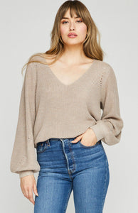 Gentle Fawn Hailey V-Neck Sweater in Heather Taupe