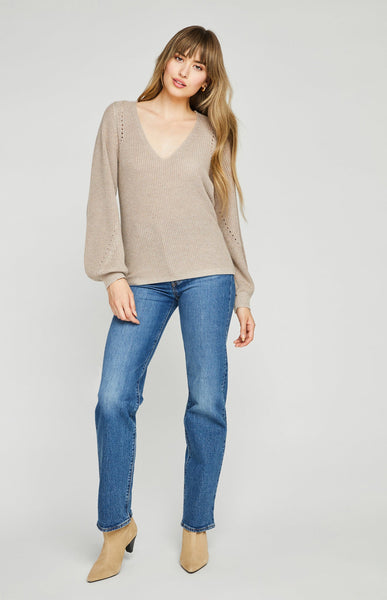 Gentle Fawn Hailey V-Neck Sweater in Heather Taupe