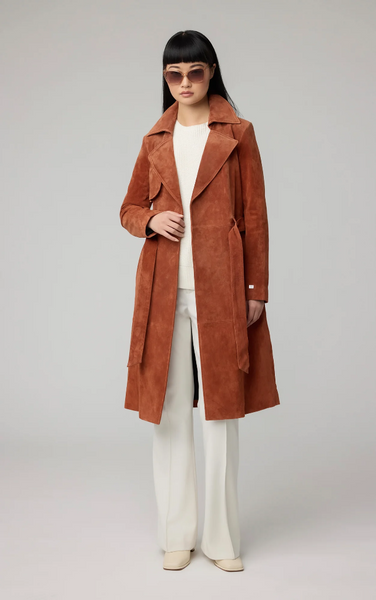 Soia & Kyo Alexis-N Suede Trench Coat in Copper