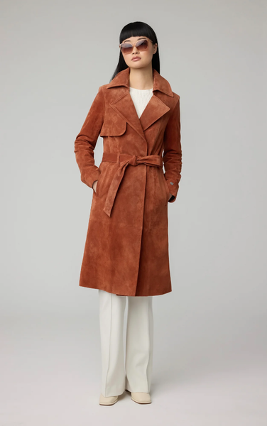 Soia & Kyo Alexis-N Suede Trench Coat in Copper