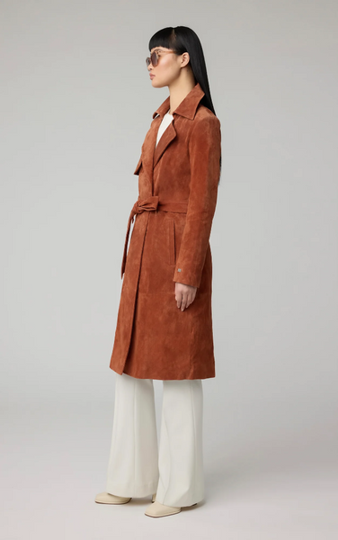 Soia & Kyo Alexis-N Suede Trench Coat in Copper