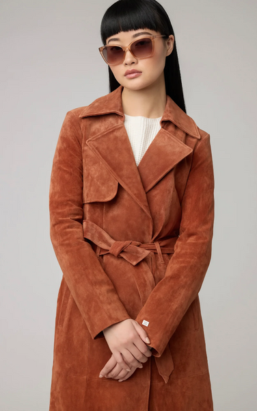 Soia & Kyo Alexis-N Suede Trench Coat in Copper