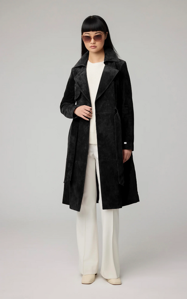 Soia & Kyo Alexis-N Suede Trench Coat in Black