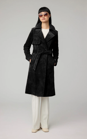 Soia & Kyo Alexis-N Suede Trench Coat in Black