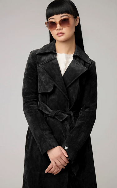 Soia & Kyo Alexis-N Suede Trench Coat in Black