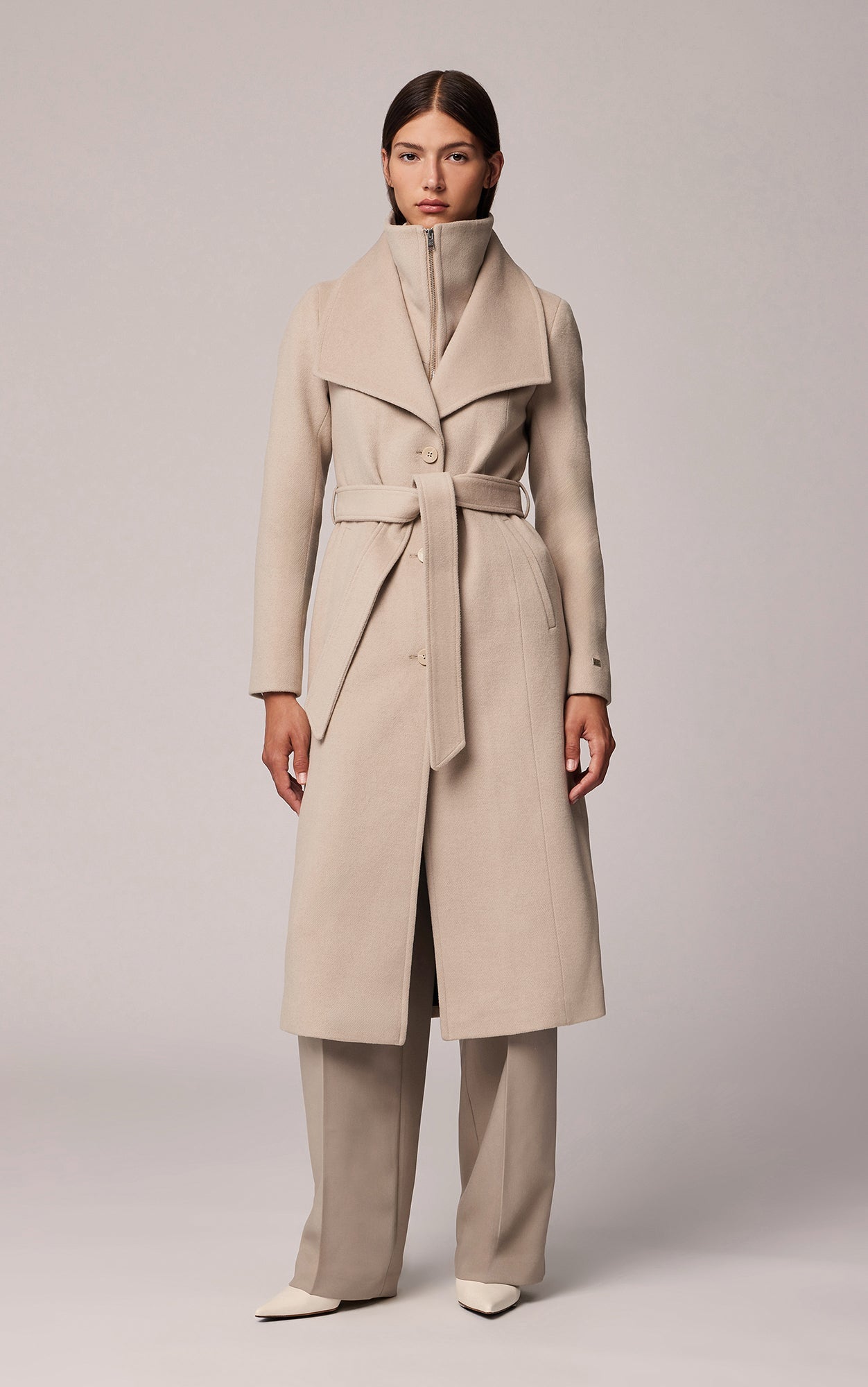 Soia Kyo Ilana Belted Wool Coat With Collar in Hush manhattan casuals