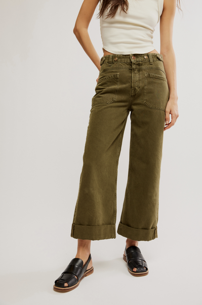 Free People Palmer Cuffed Jean in Army