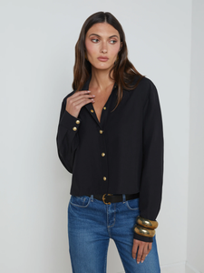 L'AGENCE Cosette Crop Hi Low CottonMix Shirt in Black