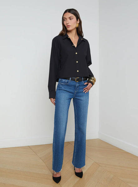 L'AGENCE Cosette Crop Hi Low CottonMix Shirt in Black