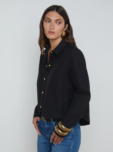 L'AGENCE Cosette Crop Hi Low CottonMix Shirt in Black