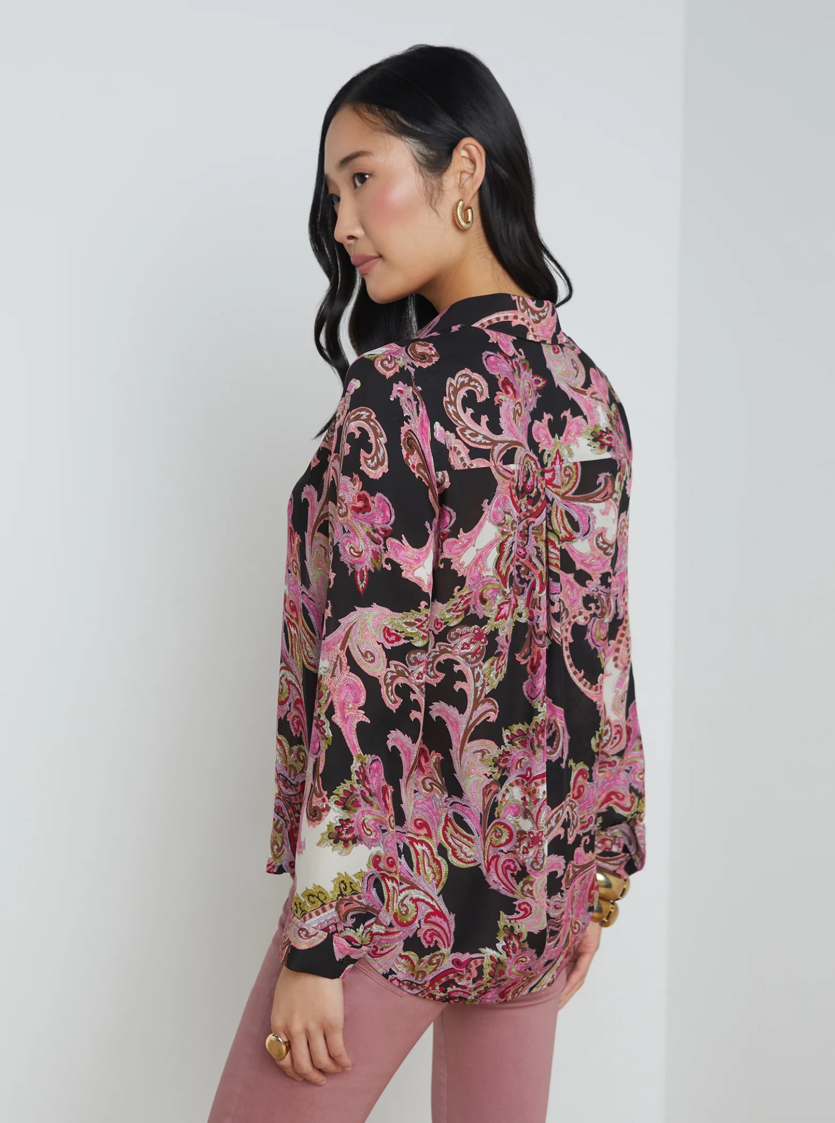 L'AGENCE Nina L/S Blouse in Black/Burnt Multi Paisley