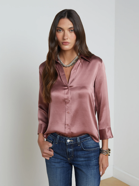 L'AGENCE Dani 3/4 Sleeve Blouse in Mauve Rose