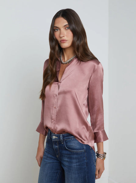 L'AGENCE Dani 3/4 Sleeve Blouse in Mauve Rose