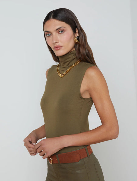 L'AGENCE Ceci Sleeveless Turtleneck in Pine