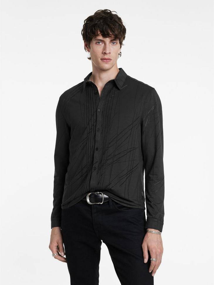 John Varvatos PHOENIX LS Shirt Burnout Lines - Charcoal Grey