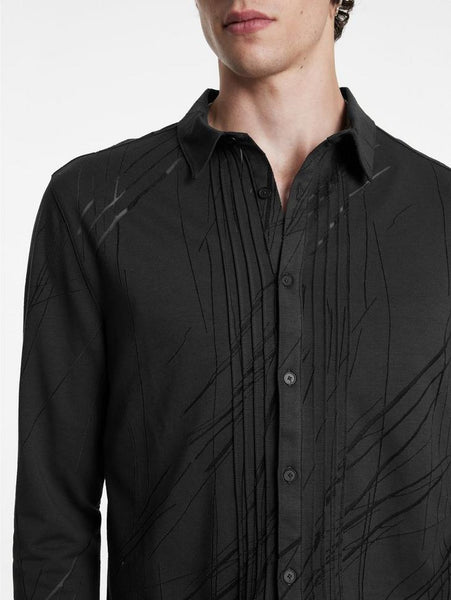 John Varvatos PHOENIX LS Shirt Burnout Lines - Charcoal Grey