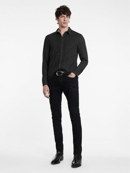 John Varvatos PHOENIX LS Shirt Burnout Lines - Charcoal Grey