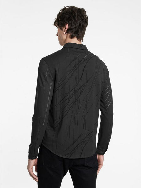 John Varvatos PHOENIX LS Shirt Burnout Lines - Charcoal Grey