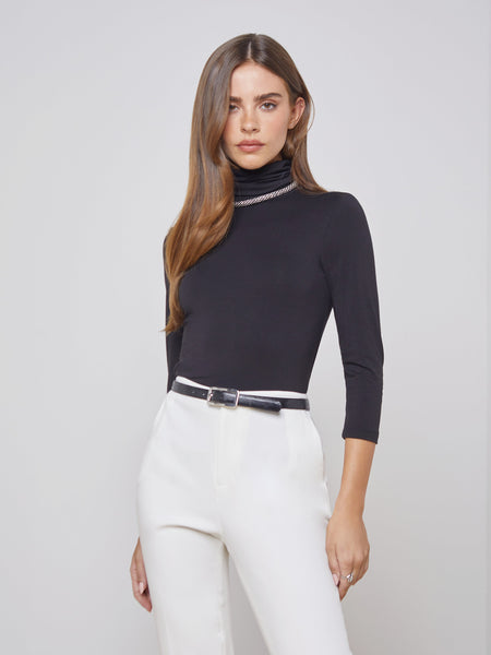 L'AGENCE Aja 3/4 Sleeve Ultra Soft Turtleneck in Black