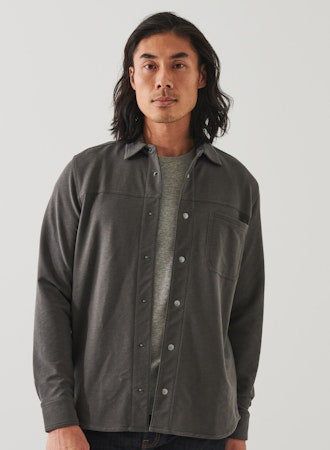 Patrick Assaraf French Terry Overdye Snap Front Shirt - Dill