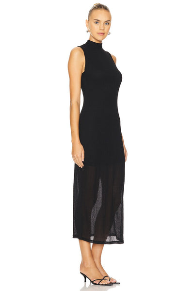 FRAME Sleeveless Mesh Mockneck Dress in Black